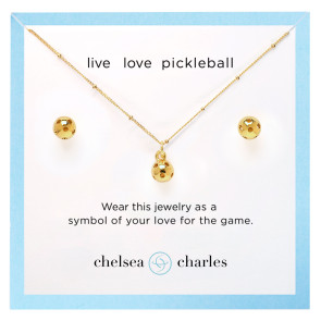 Pickleball Charm Necklace and Earrings Gift Set - Gold